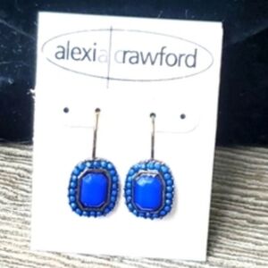 NWT Metal & Blue Enamel hanging Dangling Earrings